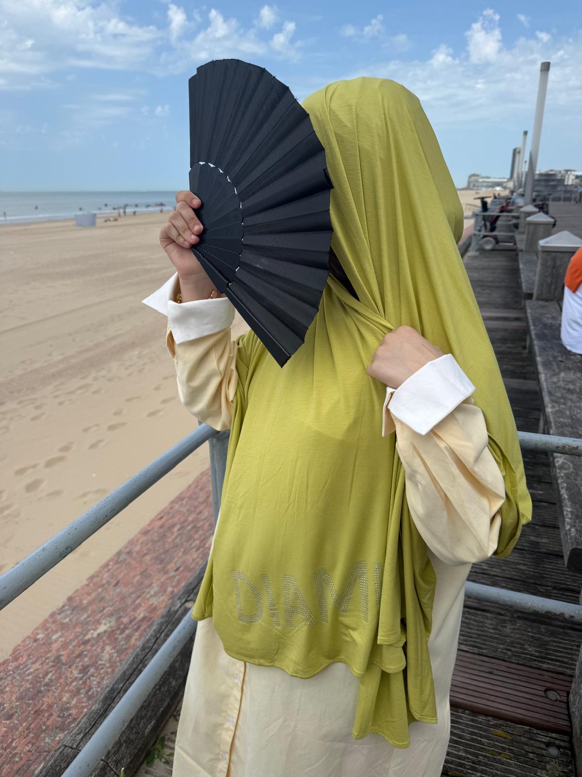 100% Bamboo Hoofddoek met Magneet & Onderkapje – Elegant Lang Model met Diamira Logo