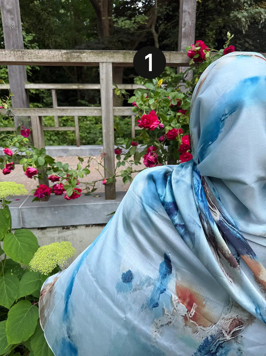 Prachtige Lange Satijnen Ombre Marmeren Hoofddoek – Luxe Sjaal die Elke Outfit Complementeert